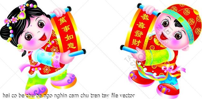 hai co be chu be ngo nghin cam chu tren tay file vector